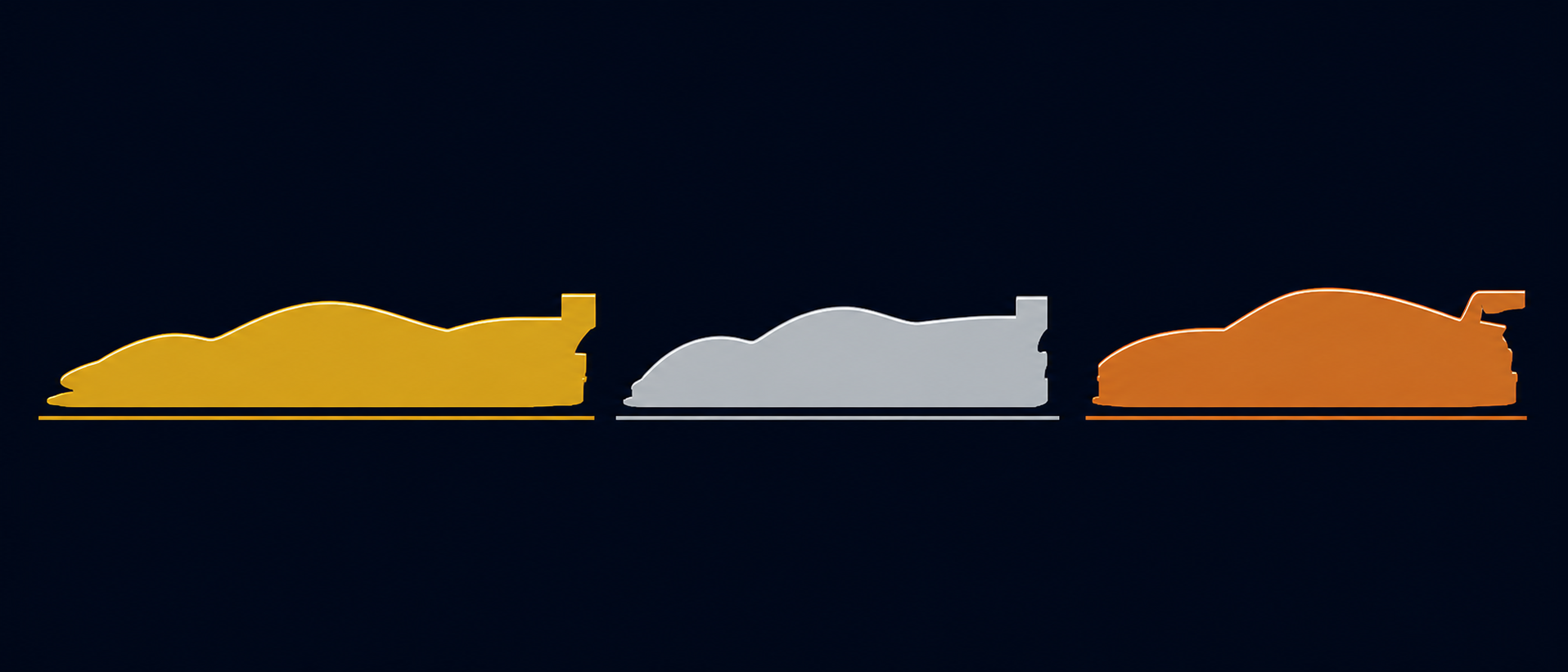 Hypercar, LMP2, and LMGT3 silhouettes side by side